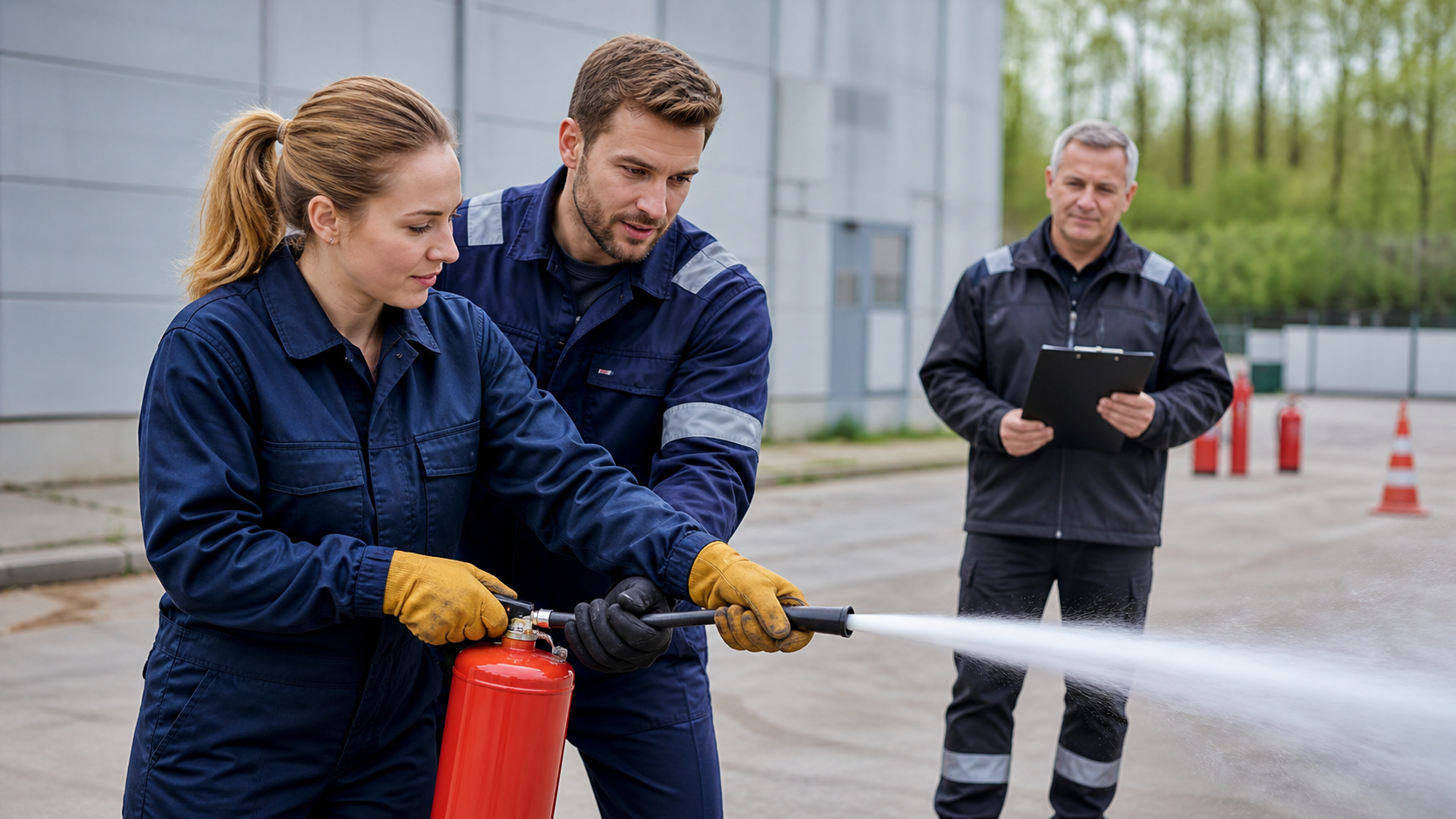 Brandschutzhelfer bei einer praktischen Übung