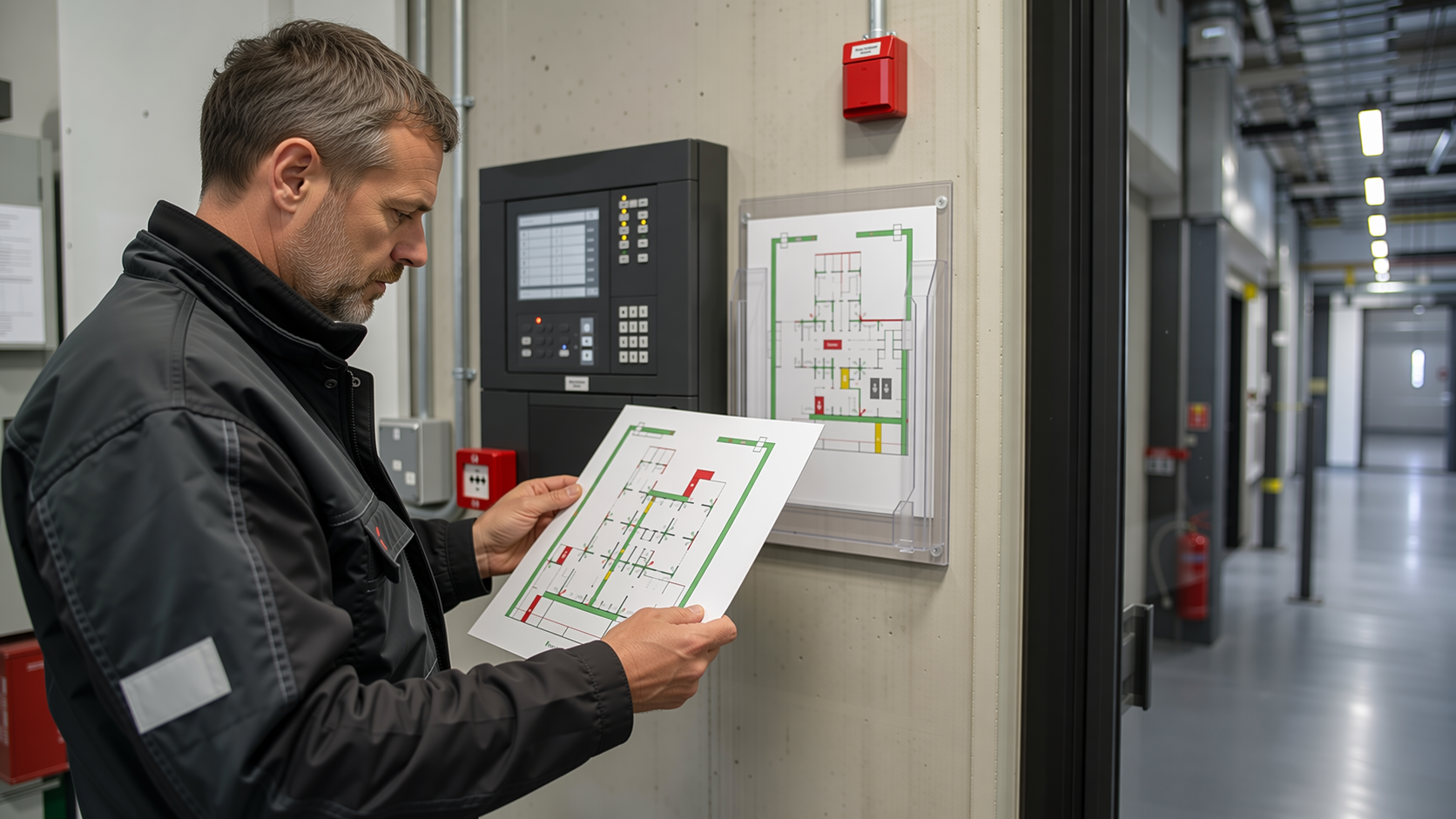 Feuerwehrlaufkarten in einem technischen Betrieb
