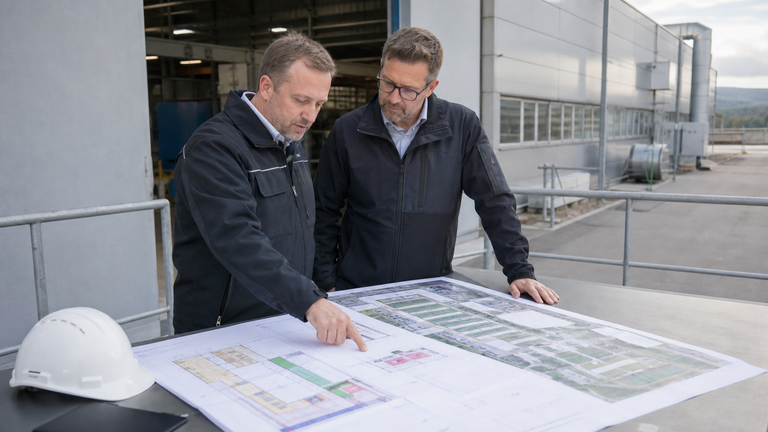 Abstimmung eines Feuerwehrplans zwischen Brandschutzverantwortlichem und Feuerwehrangehörigem